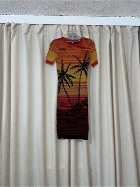 Desigual Sunset Palm Knit Dress - Orange, Yellow & Black